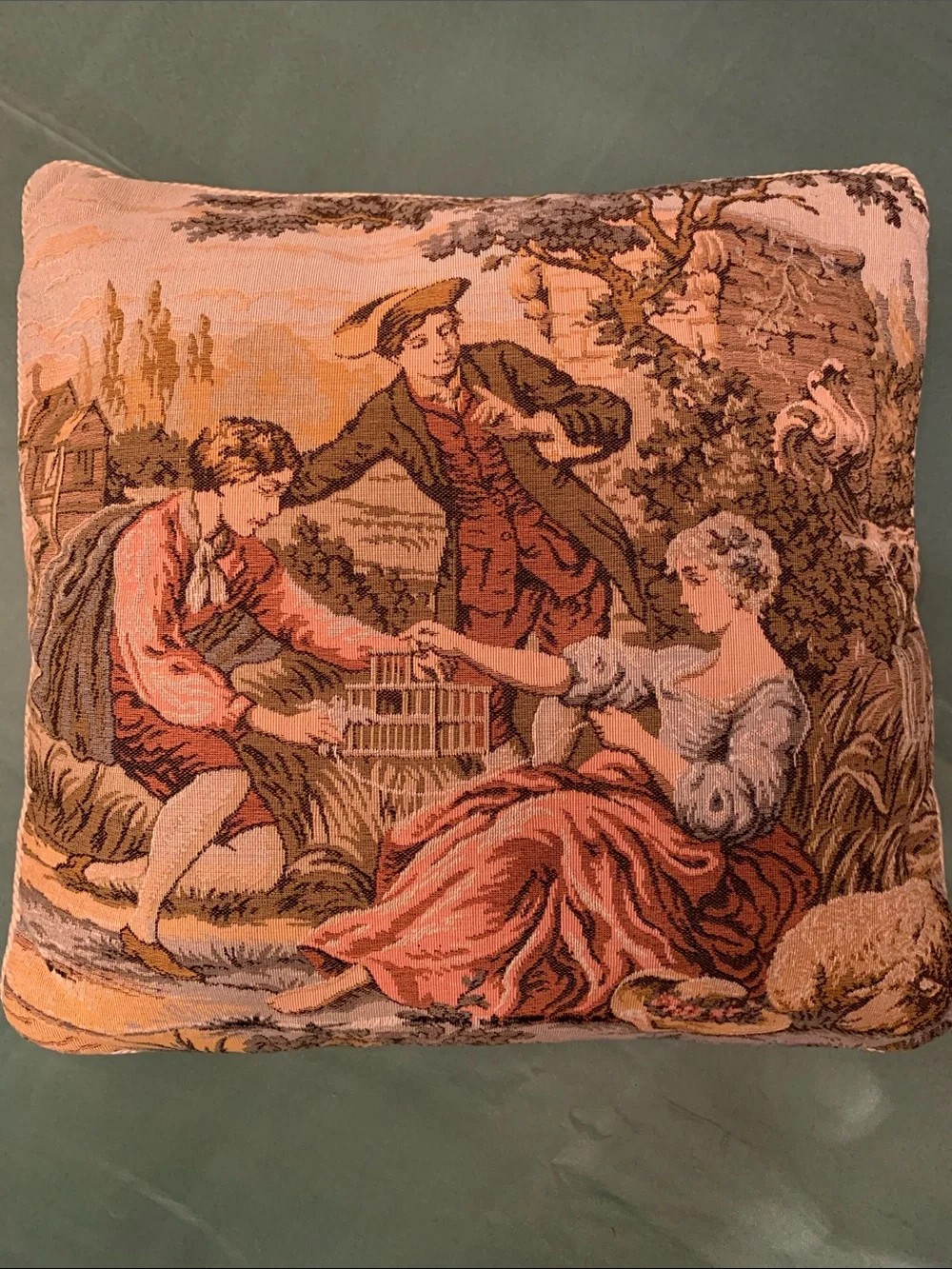 VTG French Pastoral Tapestry Velvet Backing Formal Old World Luxury  History